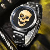 Premium Stainless Steel Black Silver Gold Skull Watch Wristwatch for Men