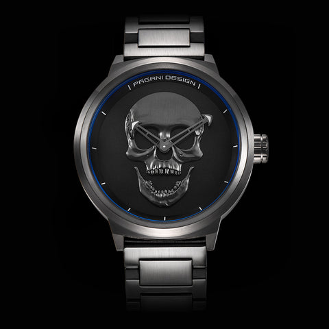 Premium Stainless Steel Black Silver Gold Skull Watch Wristwatch for Men