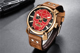 Crystal Skull Men's Watch Red Brown Gold