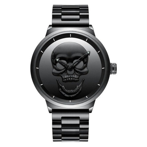 Stainless Steel Black Gold Skull Watch Wristwatch for Men